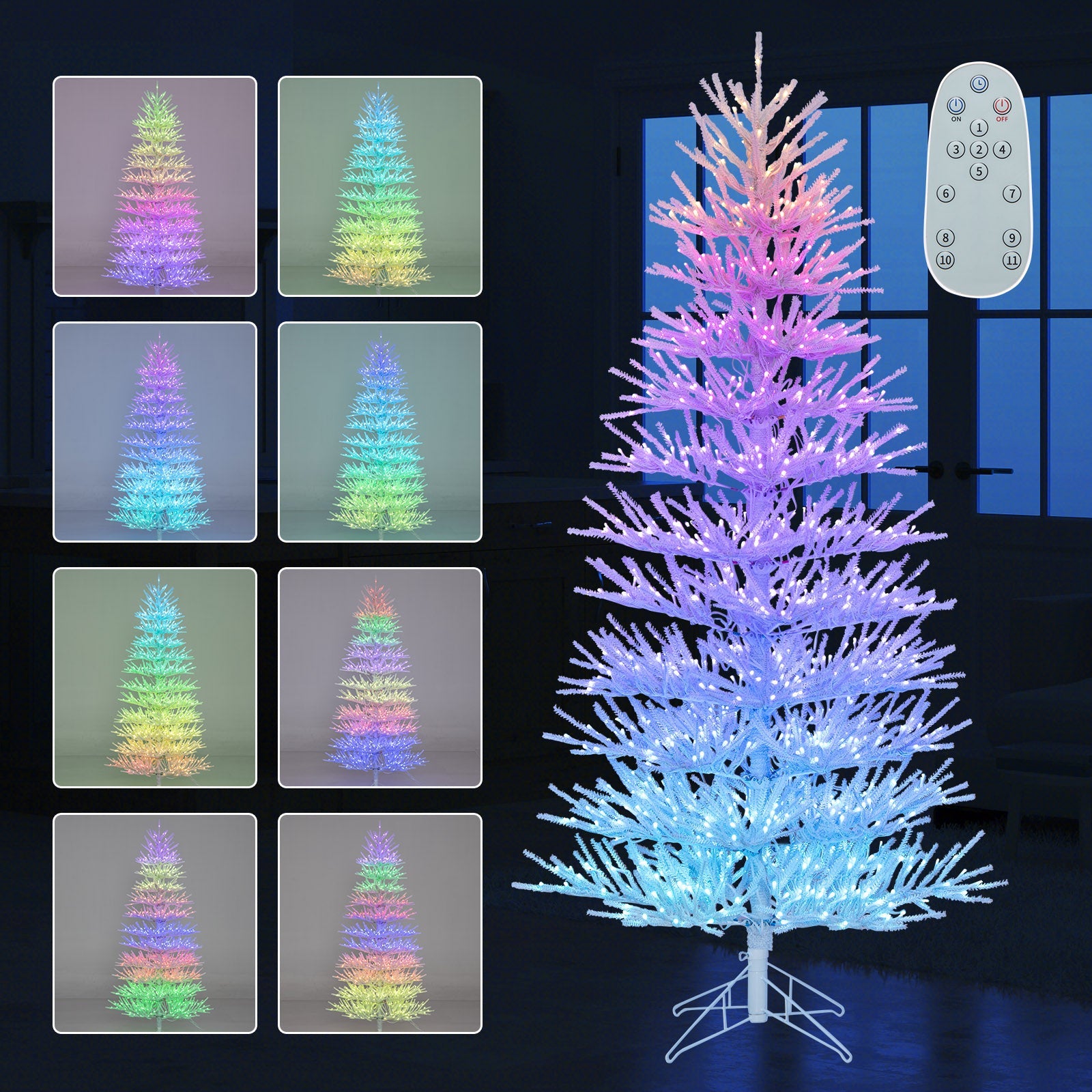 7 FT Artificial Pre-lit Christmas Tree Hinged Xmas Tree with 820 Coral-like Branch Tips