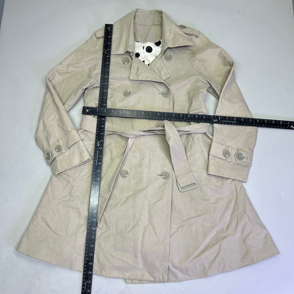 CAROLINA HERRERA Trench Coat Dot 55% Silk Lined Women's Sz S Khaki (Pre-Owned)