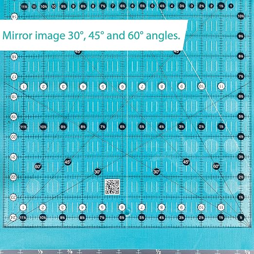 Creative Grids Quilt Ruler 12-1/2in x 24-1/2in Rectangle – CGR1224 – Made in USA, Non-Slip Grip Acrylic Quilting, Sewing, Crafting, Patchwork Ruler for Measuring & Cutting Fabric