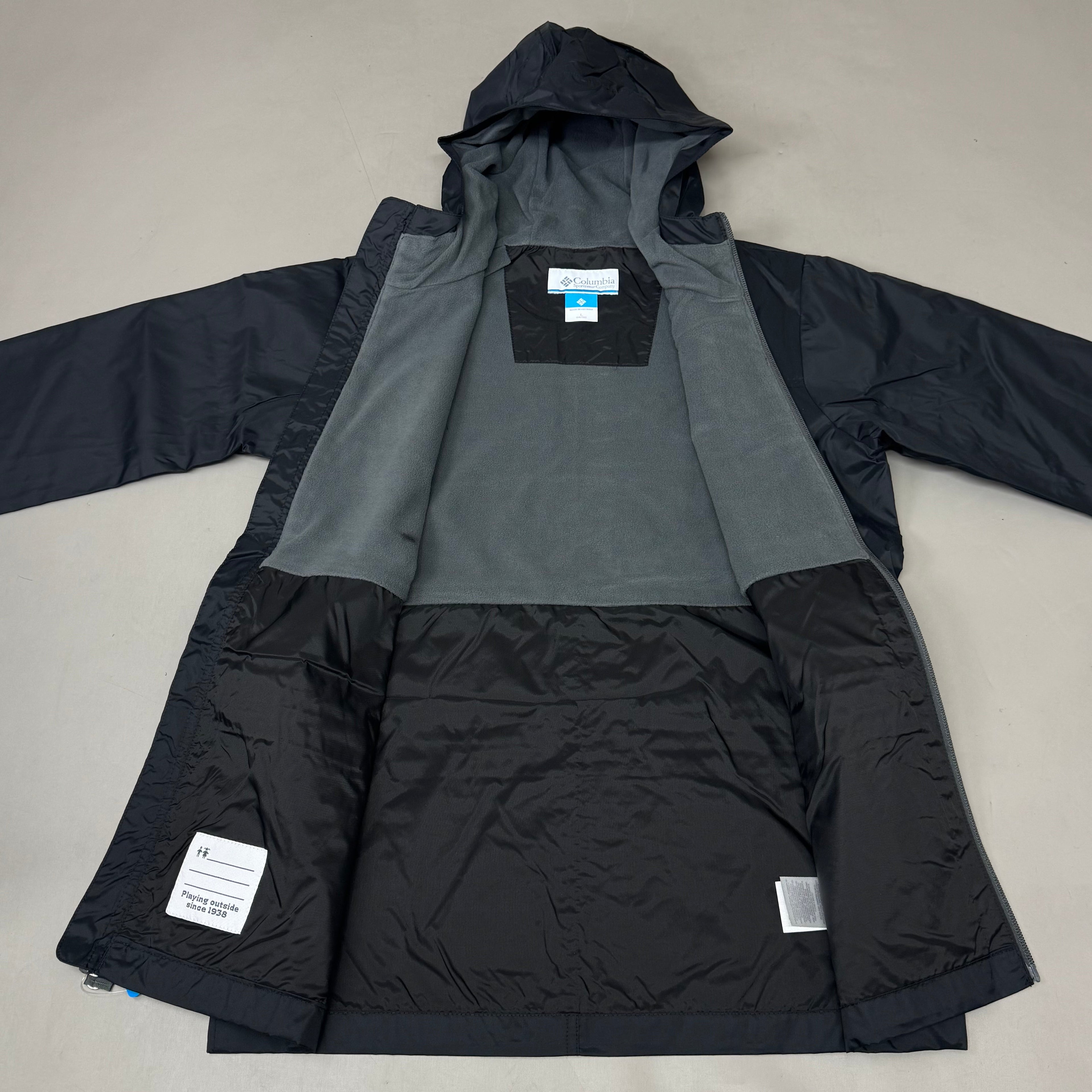 COLUMBIA Rain-Zilla Fleece Lined ZipUp Jacket Unisex Youth Sz L Black RB3418-015
