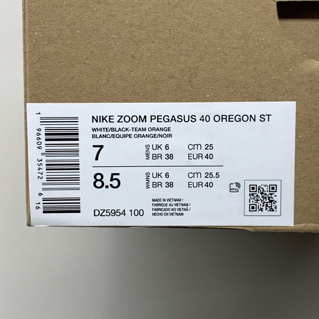 NIKE Zoom Pegasus 40 Oregon St Shoes White Team Orange & Black 8.5 W 7 M DZ5954-100