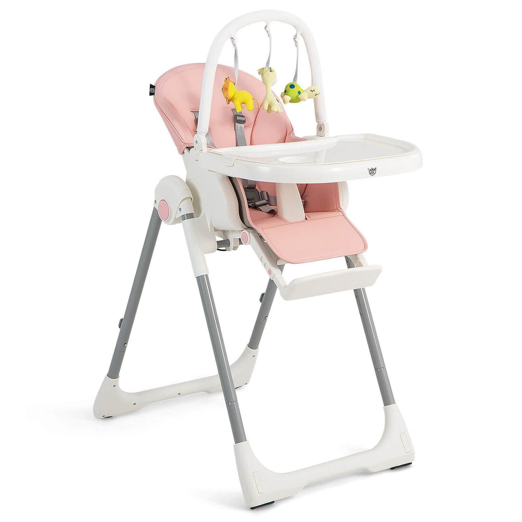 4-in-1 Foldable Baby High Chair with 7 Adjustable Heights and Free Toys Bar