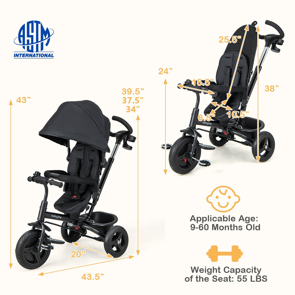 4-in-1 Baby Tricycle Toddler Trike with Reversible Seat and 5-Point Safety Harness