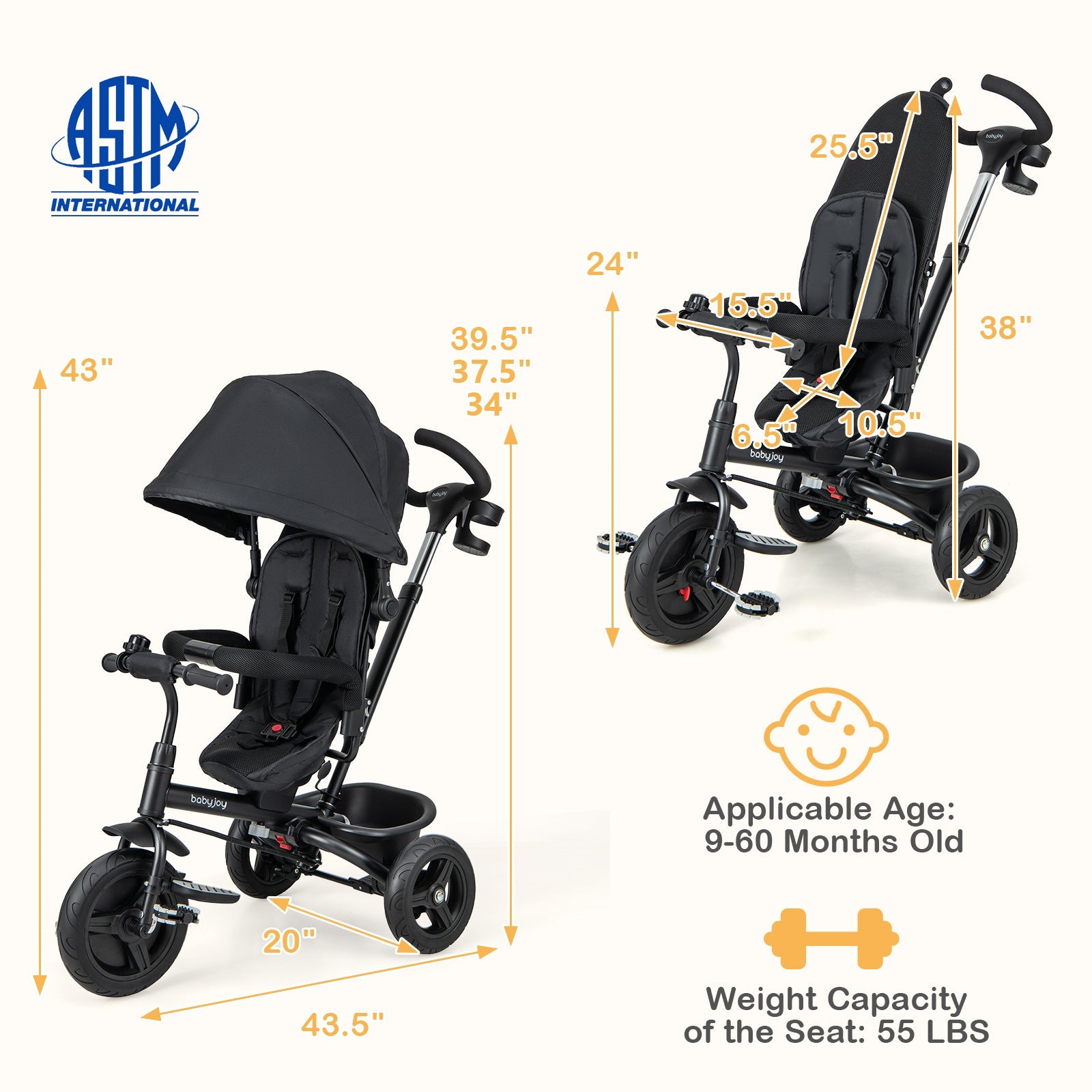 4-in-1 Baby Tricycle Toddler Trike with Reversible Seat and 5-Point Safety Harness