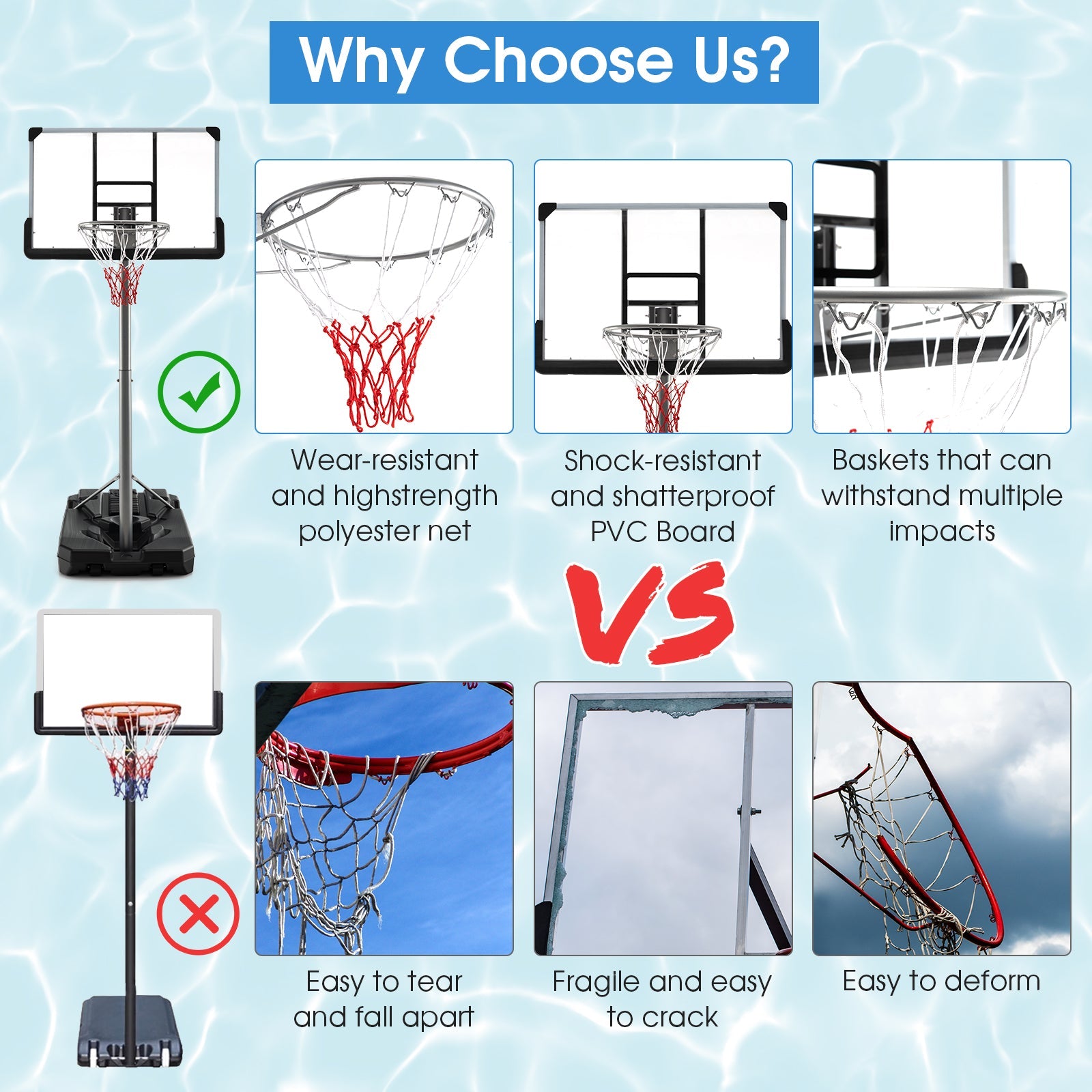 Basketball Hoop with 5.4-6.6FT Adjustable Height and 50 Inch Backboard-Black
