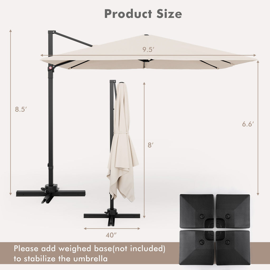 9.5 Feet Square Patio Cantilever Umbrella with 360° Rotation