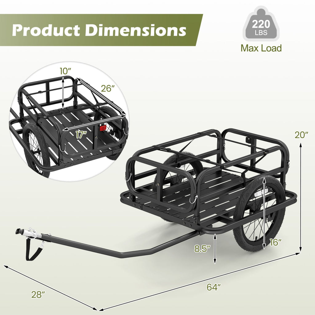 Bike Cargo Trailer Heavy-Duty Bicycle Wagon Cart with Universal Hitch-Black
