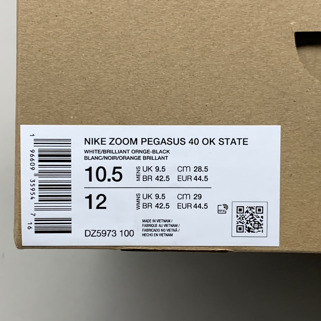 NIKE Zoom Pegasus 40 OK STATE Shoes White, Brilliant Orange & Black 12 W 10.5 M DZ5973-100