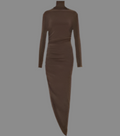 NORMA KAMALI Turtle Neck Ruched Side Drape Gown Unlined Women's XL/42 Chocolate