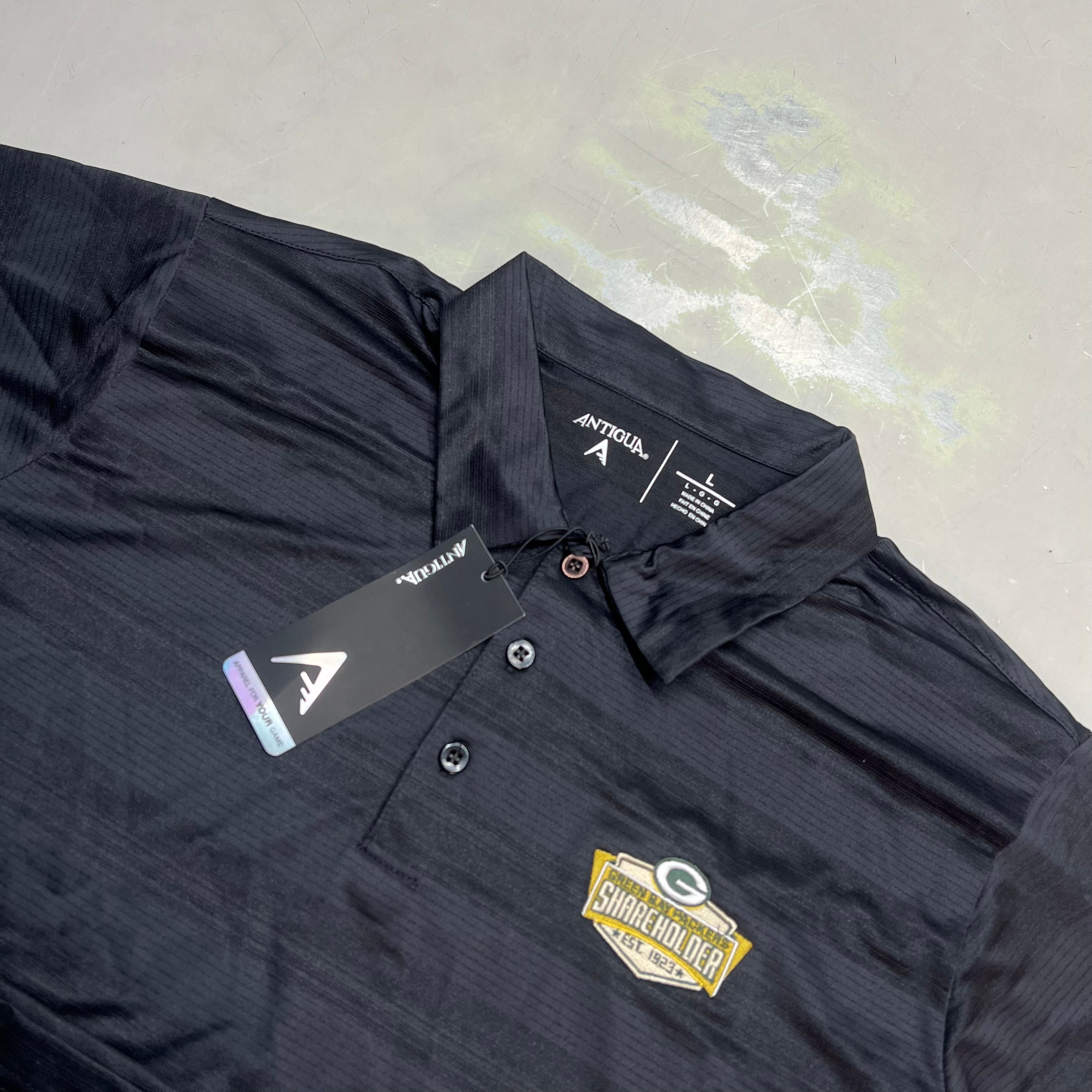 ANTIGUA Green Bay Packers NFL Team Apparel Polo Shirt Men's Sz L Black 3601392