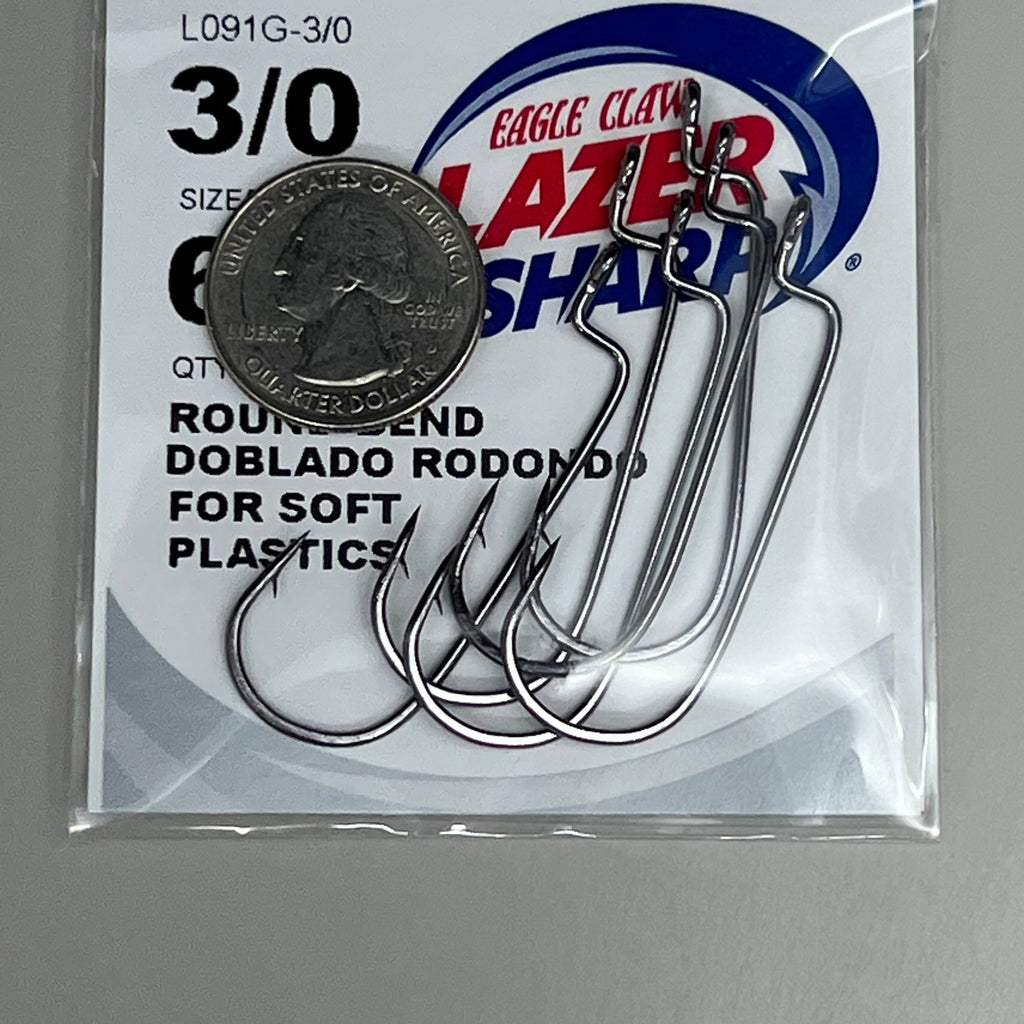 EAGLE CLAW (5 PACK) Round Bend for Soft Plastics/Worm Black #3/0 6pc L091G-3/0