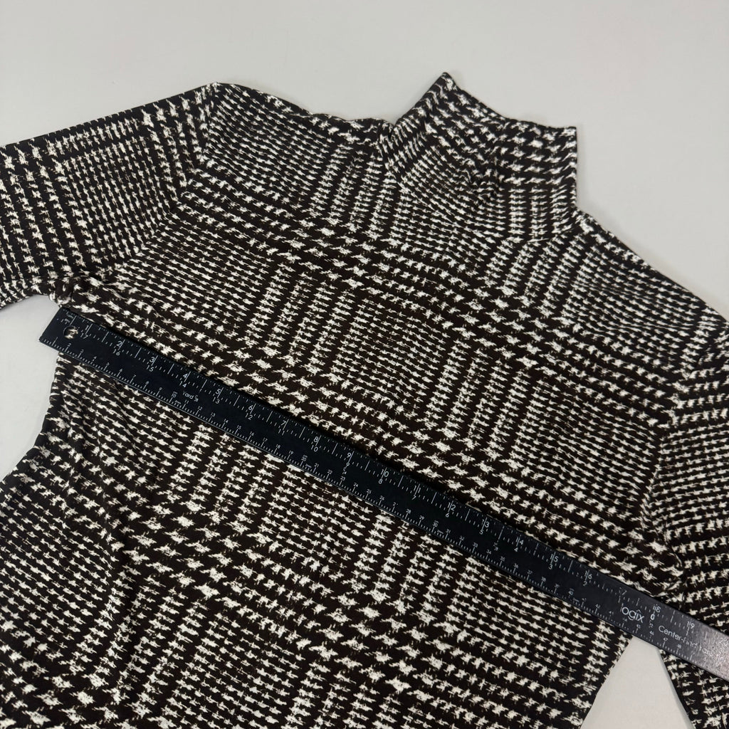 NORMA KAMALI Sleeve Open Back Catsuit Footsie Women's Sz XL/42 Chocolate Plaid