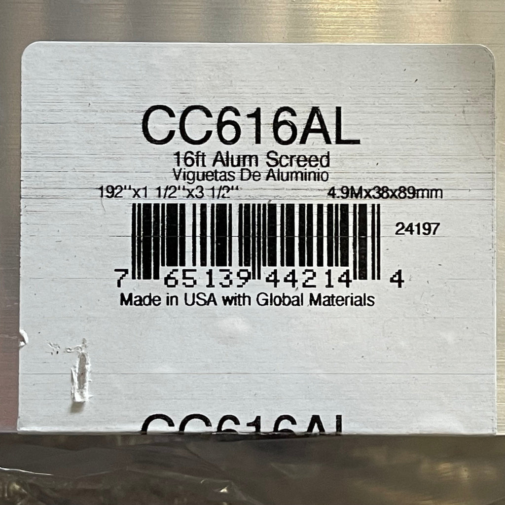 KRAFT TOOL CO. Striker Screed 192”x3-1/2”x1-1/2” ALUMINUM CC612AL