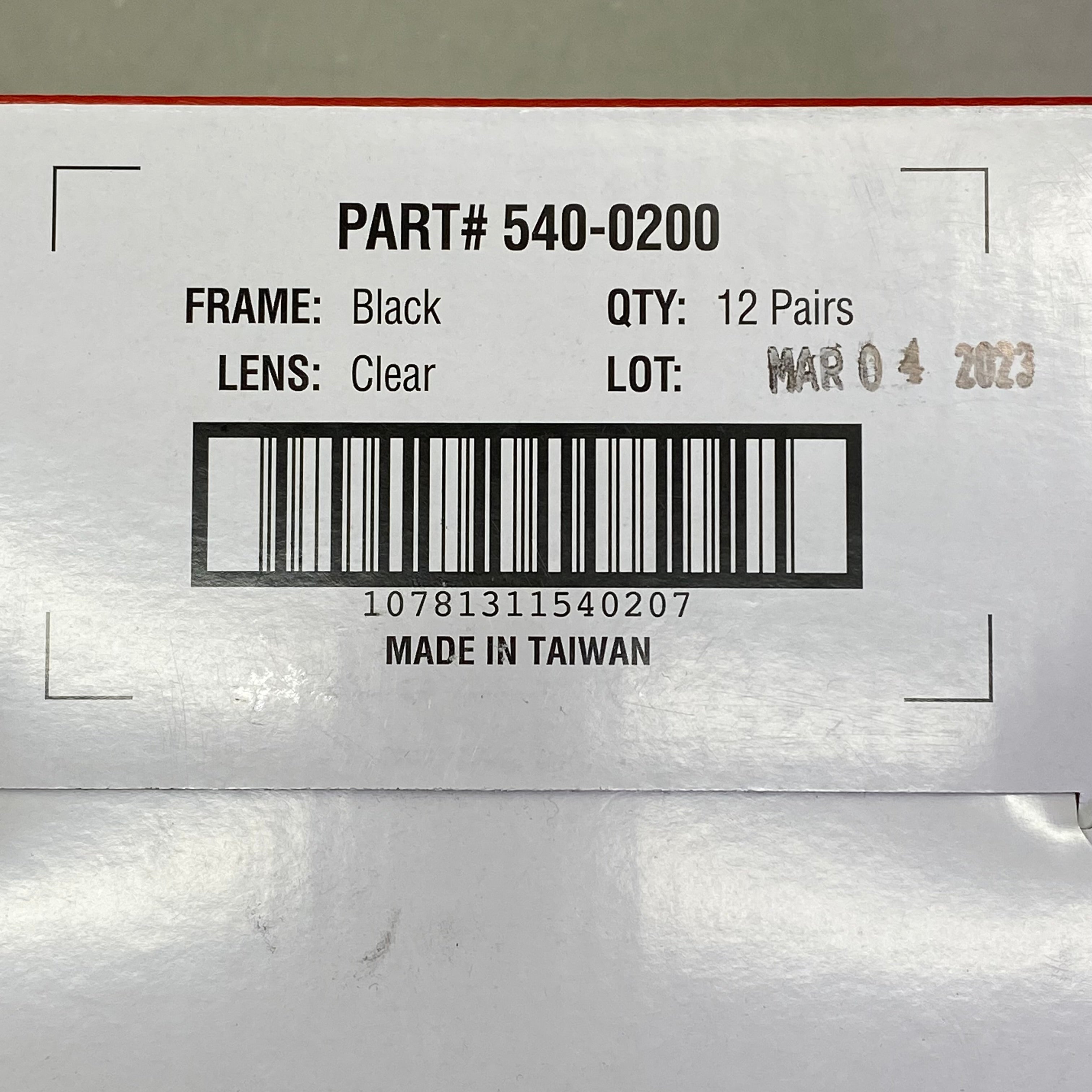 SAS SAFETY CORP (12 PACK) Premium Safety Eyerwear Black Frame/Clear Lens 540-0200