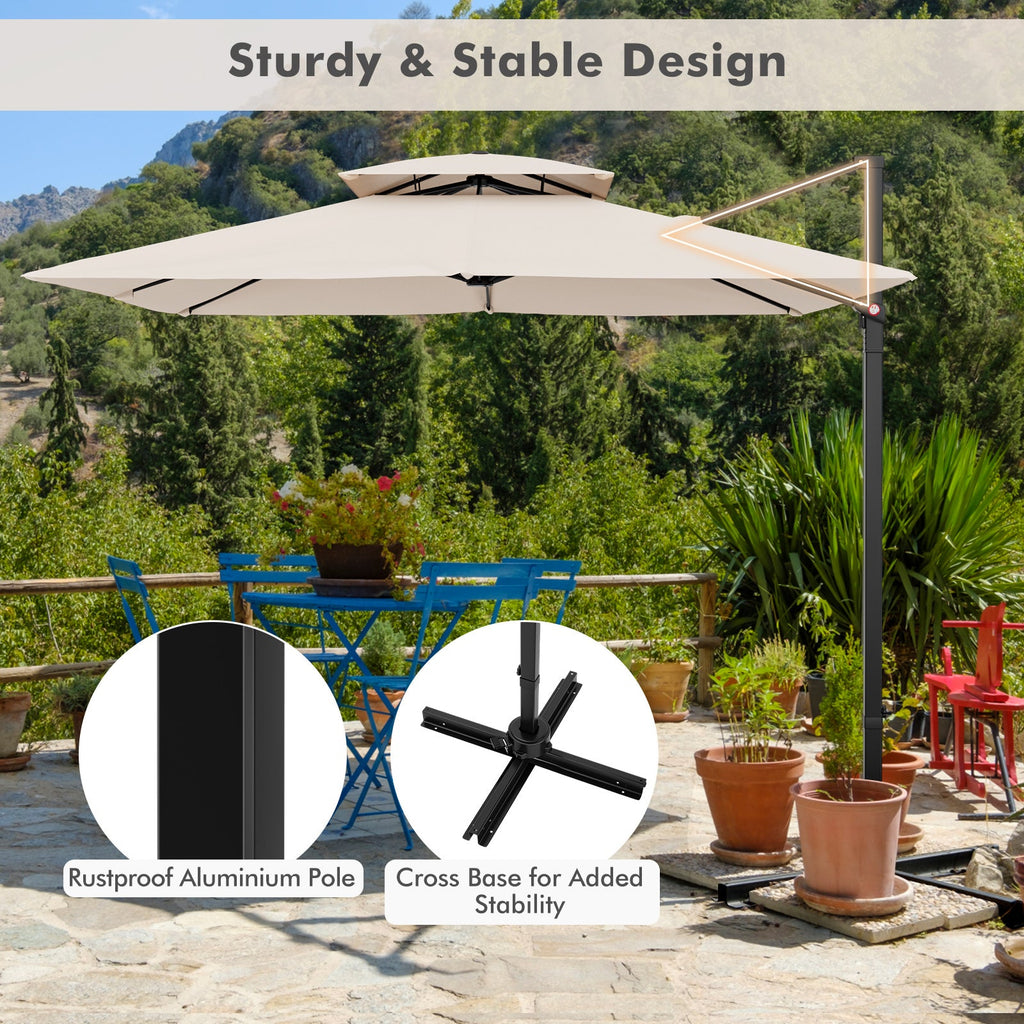 9.5 Feet Cantilever Patio Umbrella with 360° Rotation and Double Top