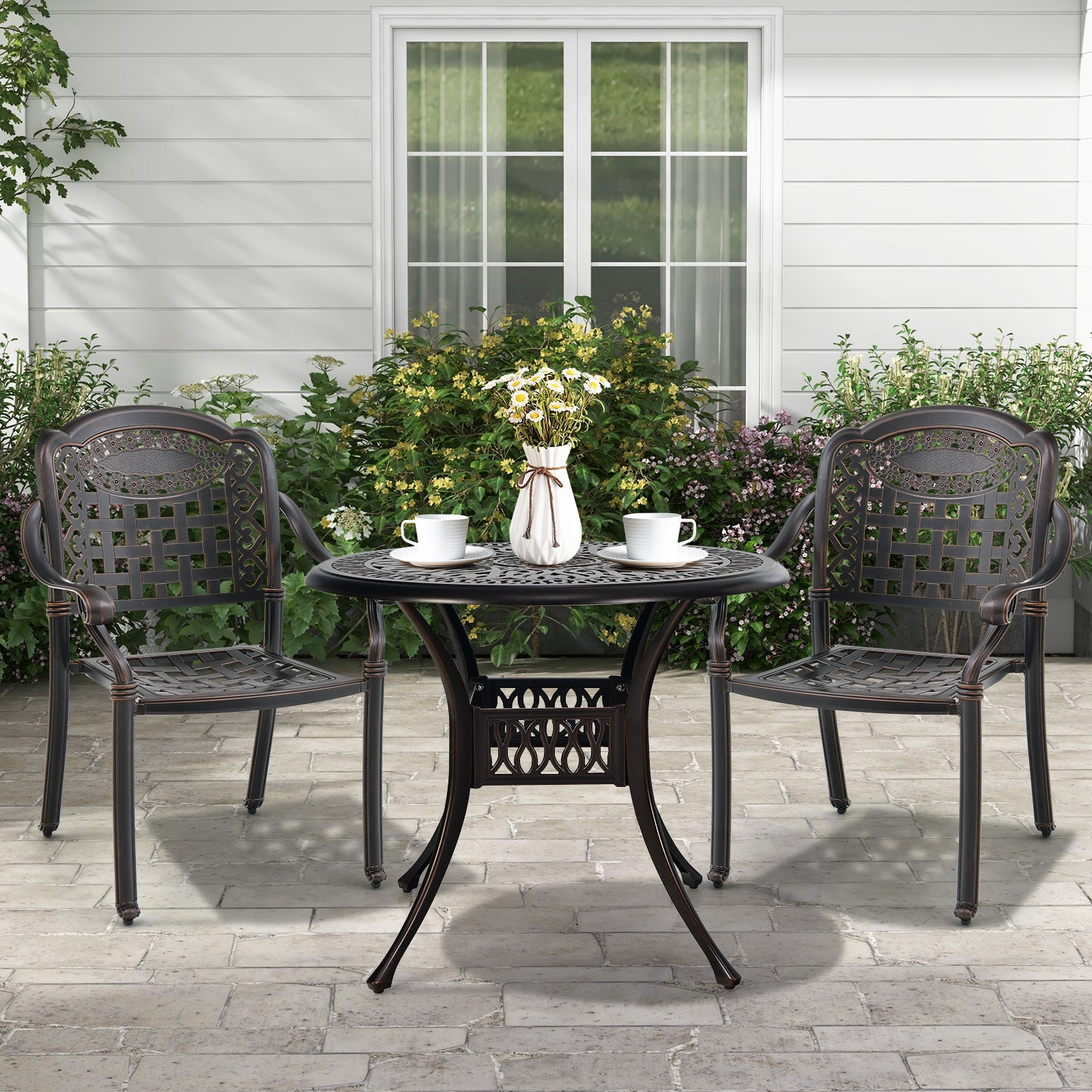 Cast Aluminum Patio Chairs Set of 2 with Armrests