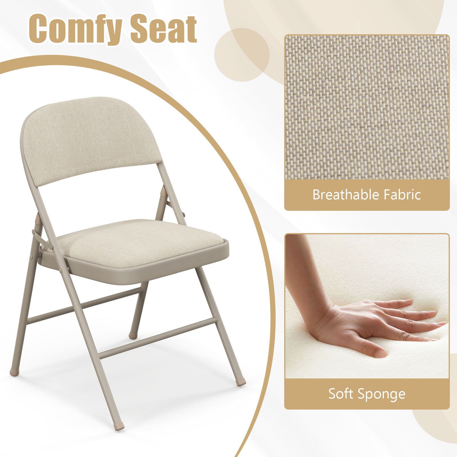 Foldable Chair Set of 6 with Padded Seat Seat and Fabric Covered Backrest-Set of 6
