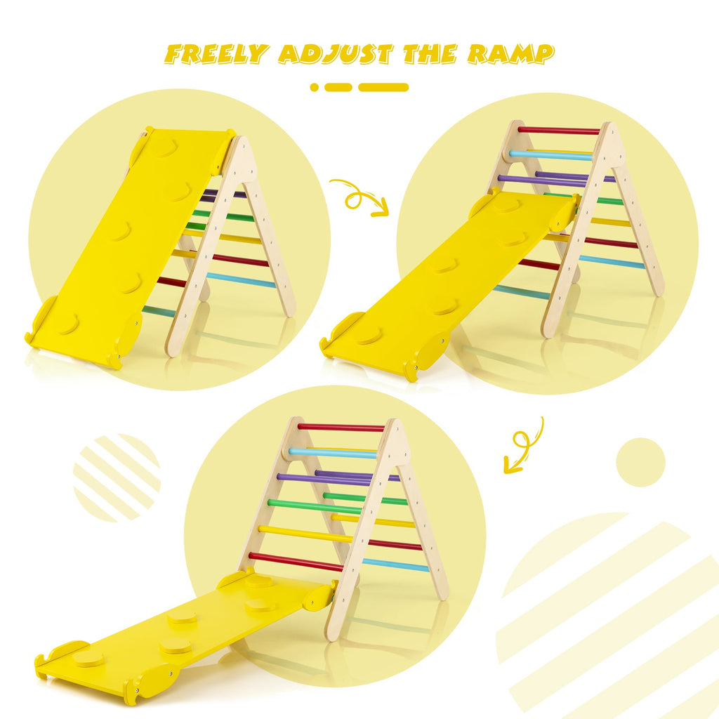 3-in-1 Wooden Climbing Triangle Set Triangle Climber with Ramp