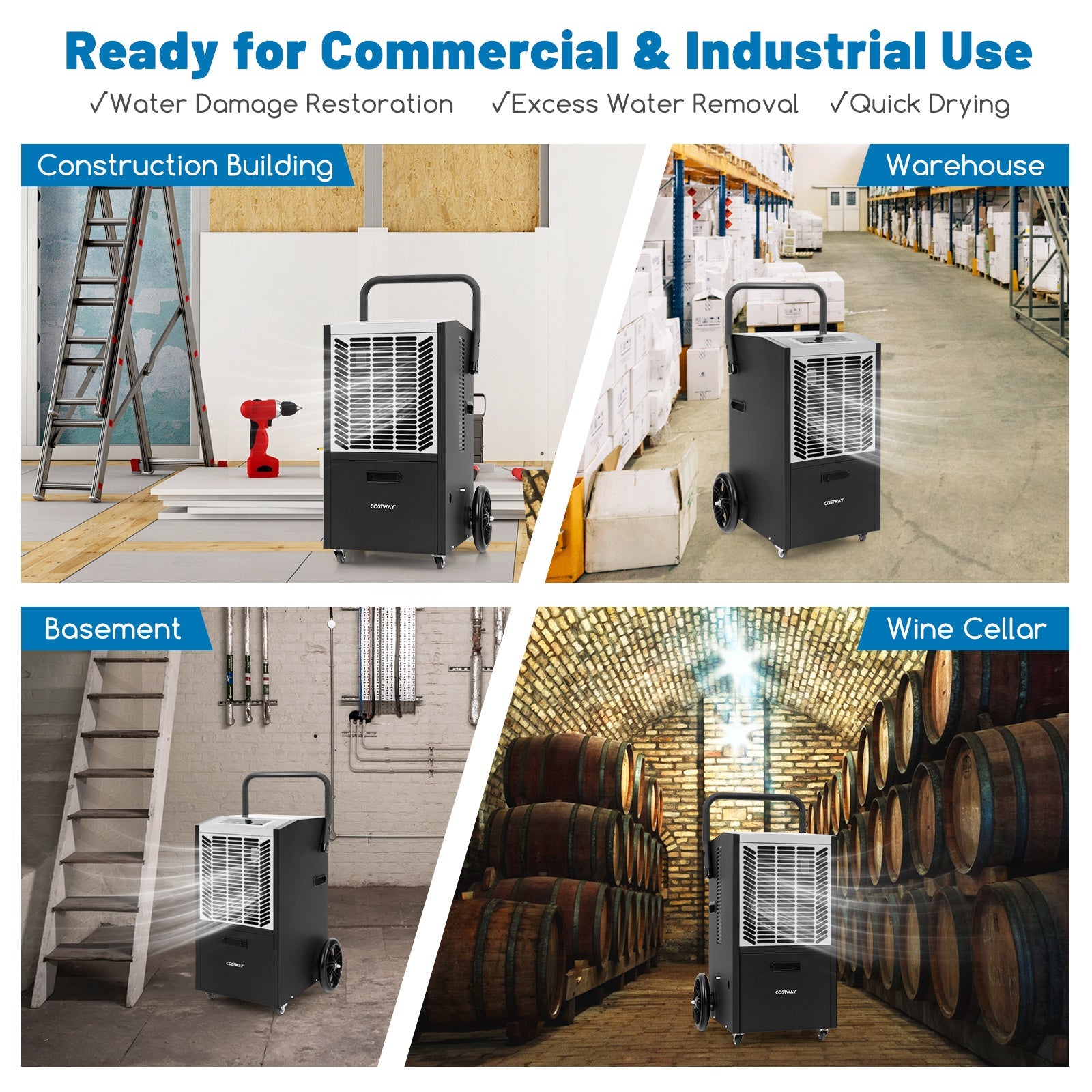 140 Pints Commercial Dehumidifier Crawl Space Dehumidifier with Pump and Drain Hose