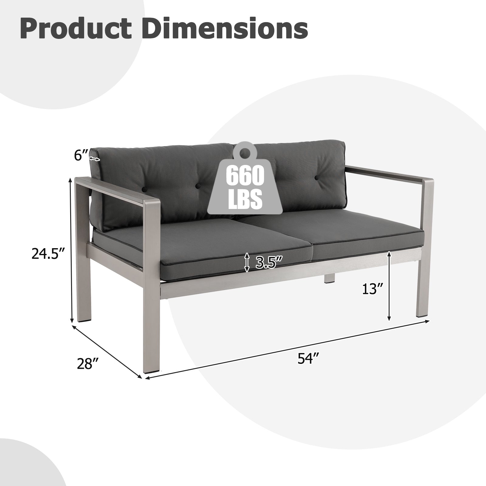 Contemporary 2-Person Sofa Chair with WPC Armrests for Balcony Backyard Porch