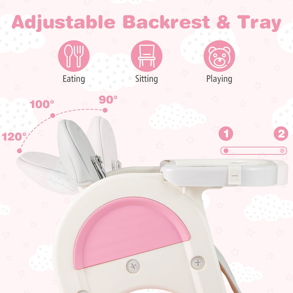 Convertible Baby High Chair with Double-layer Tray and Adjustable Backrest