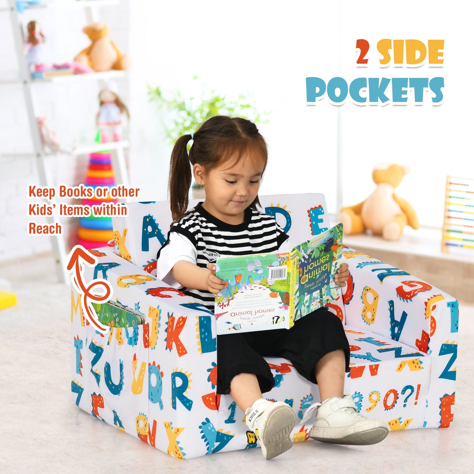 2-in-1 Convertible Kids Sofa with Velvet Fabric