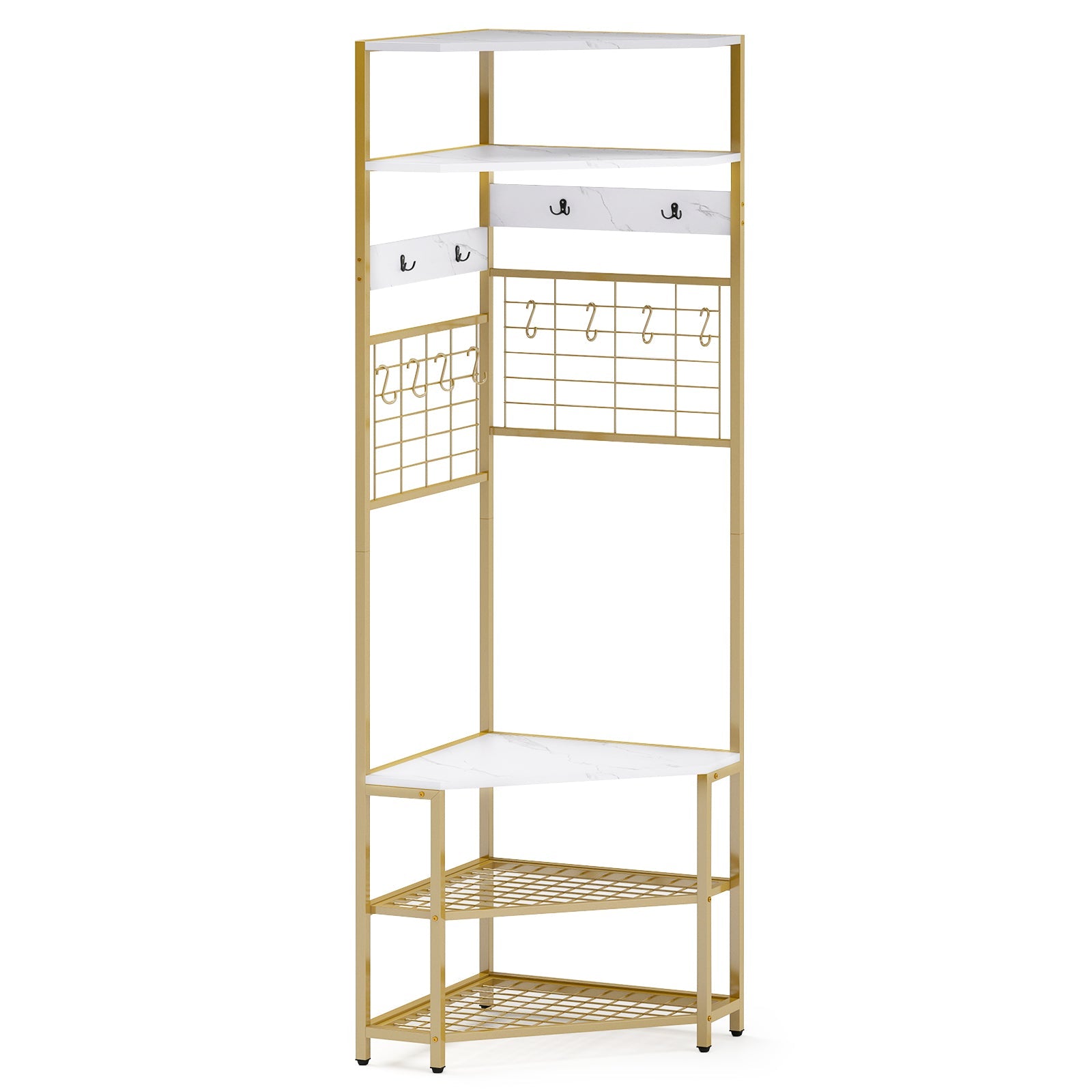 5-Tier Corner Hall Tree with Shoe Storage Bench