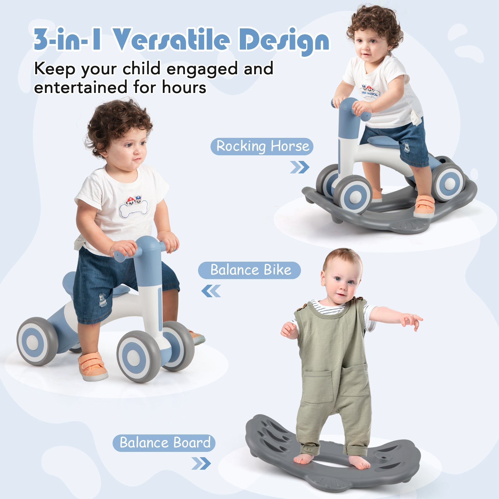 3 in 1 Rocking Horse with Detachable Balance Board and Seat