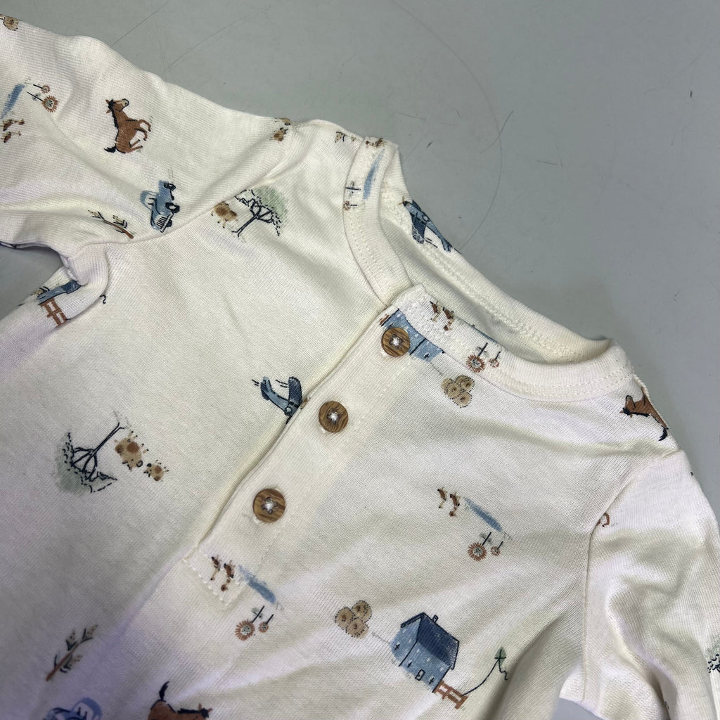 CARTERS (SET OF 2) Soft Farmhouse Pattern Body Suit Baby Boy Sz 9M Blue/White
