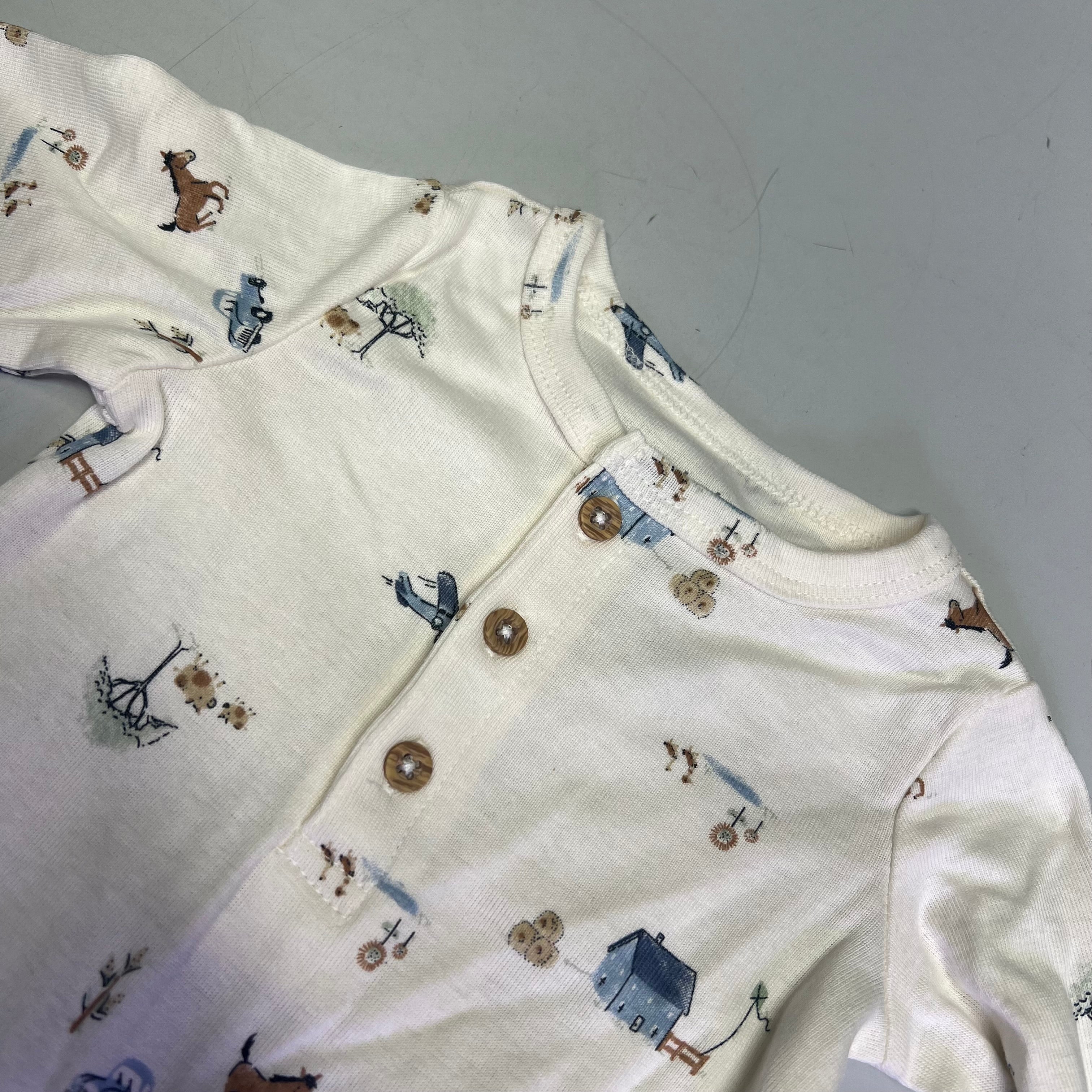 CARTERS (SET OF 2) Soft Farmhouse Pattern One Body Suit Baby Boy Sz 3M Blue/White