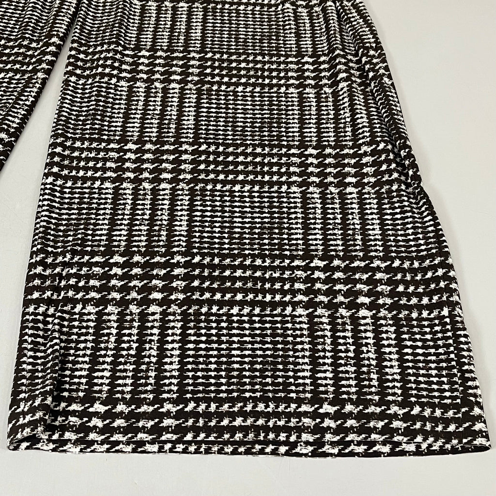 NORMA KAMALI High Waist Pleat Pant Women's Sz L/36 Chocolate Glenn Plaid Tweed