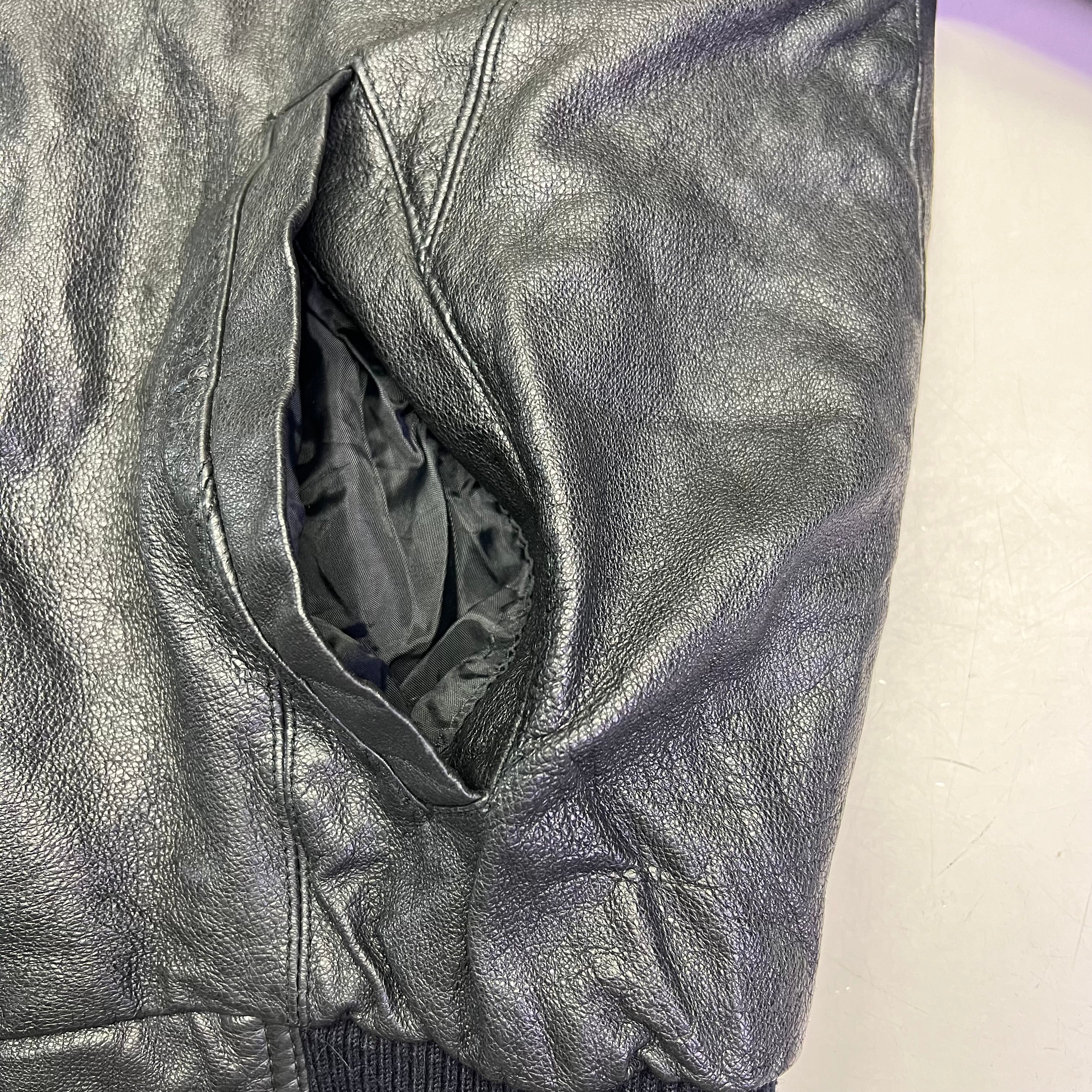 NEW ORDEDR Authentic Leather Jacket Full Zip Men's Sz L Black (Pre-Owned)