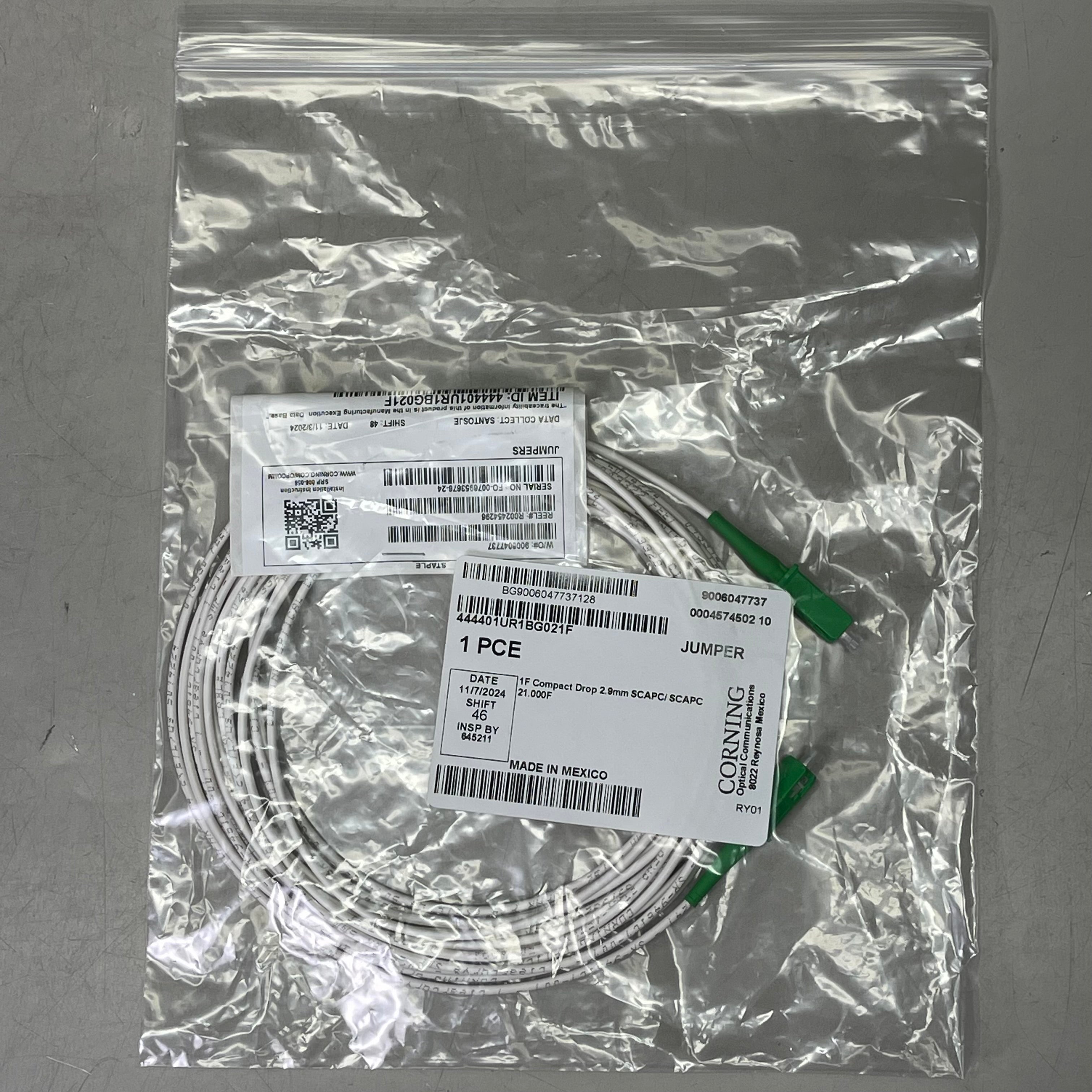 CORNING 1F Compact Drop Fiber Optic Jumper 2.9mm SCAPC/SCAPC 444401UR1BG021F