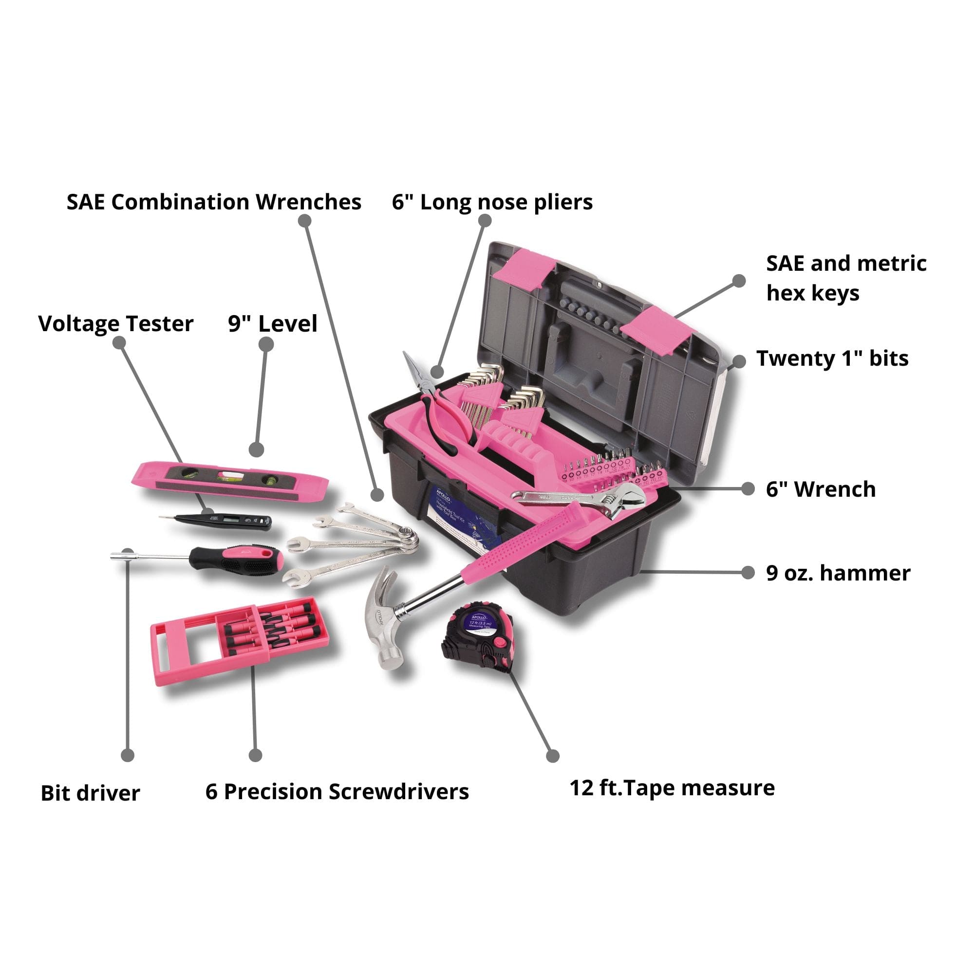 53 Piece Household Tool Kit with Tool Box Pink- DT9773P