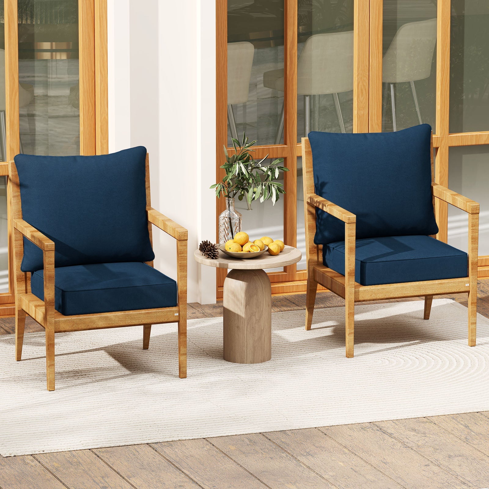 Deep Seat Chair Cushion Pads Set with Rope Belts for Indoor and Outdoor