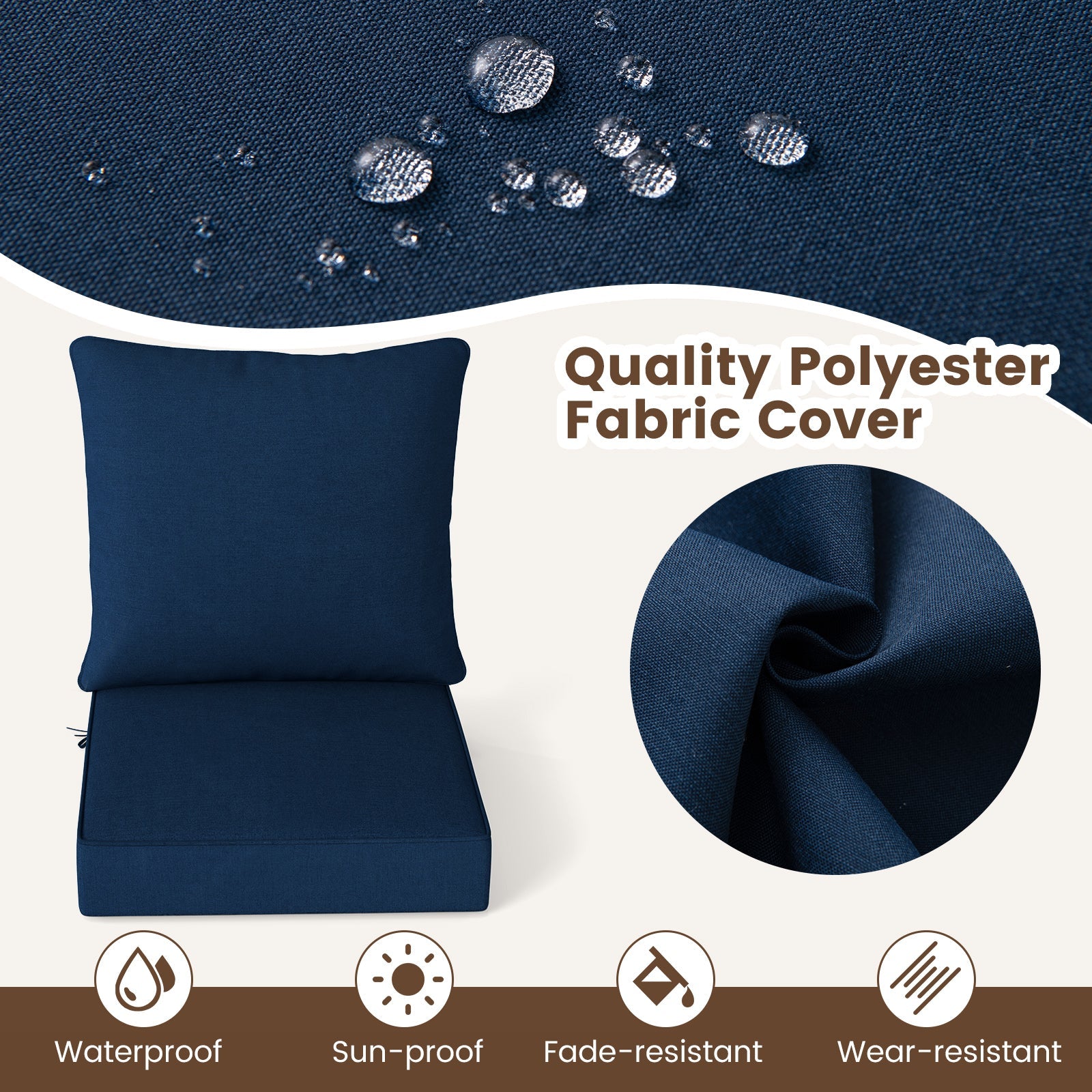 Deep Seat Chair Cushion Pads Set with Rope Belts for Indoor and Outdoor