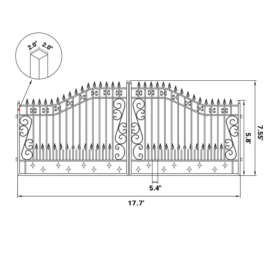 18x8 ft Steel Dual Swing Driveway Gate