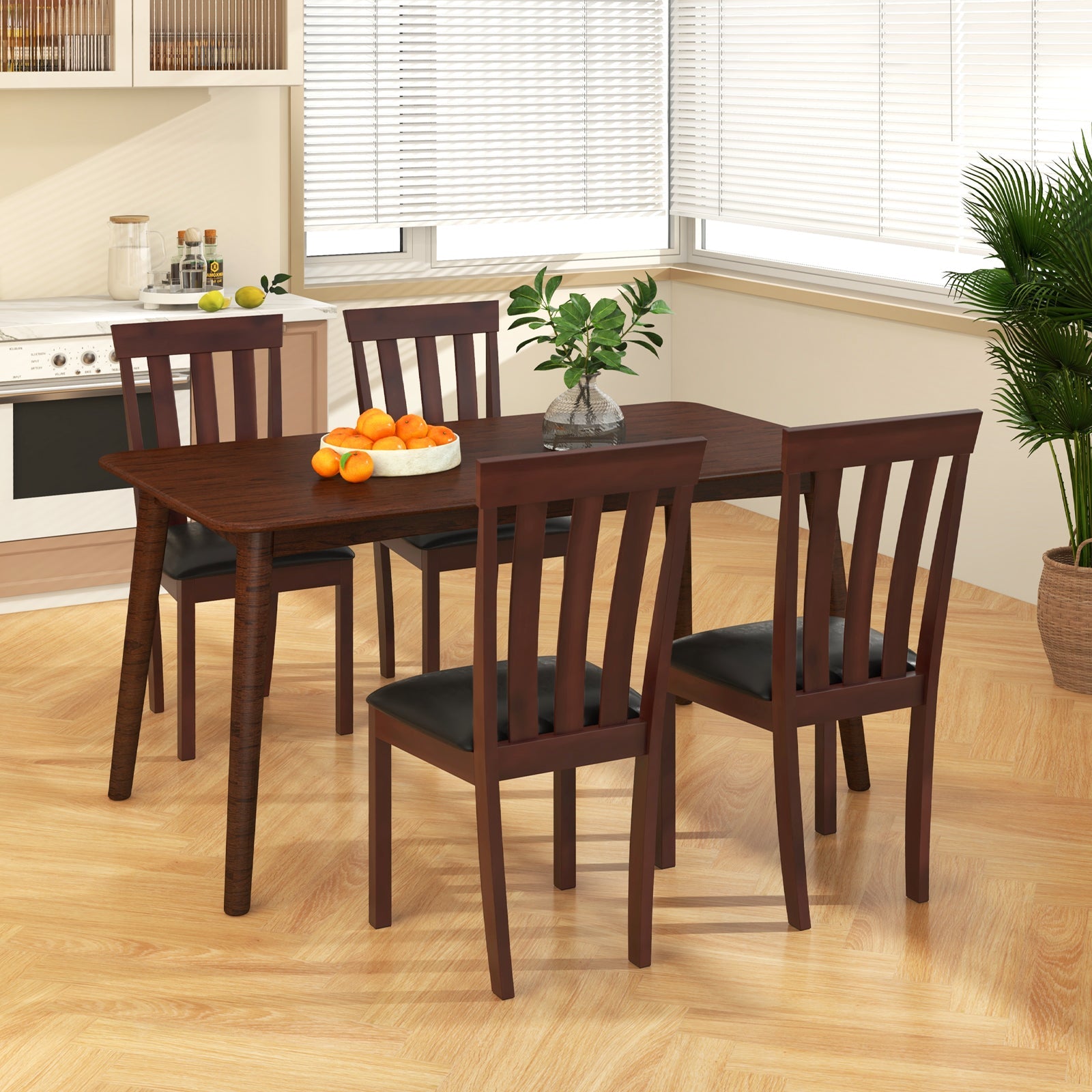 Dining Chair Set of 2 Upholstered Wooden Kitchen Chairs with Padded Seat and Rubber Wood Frame