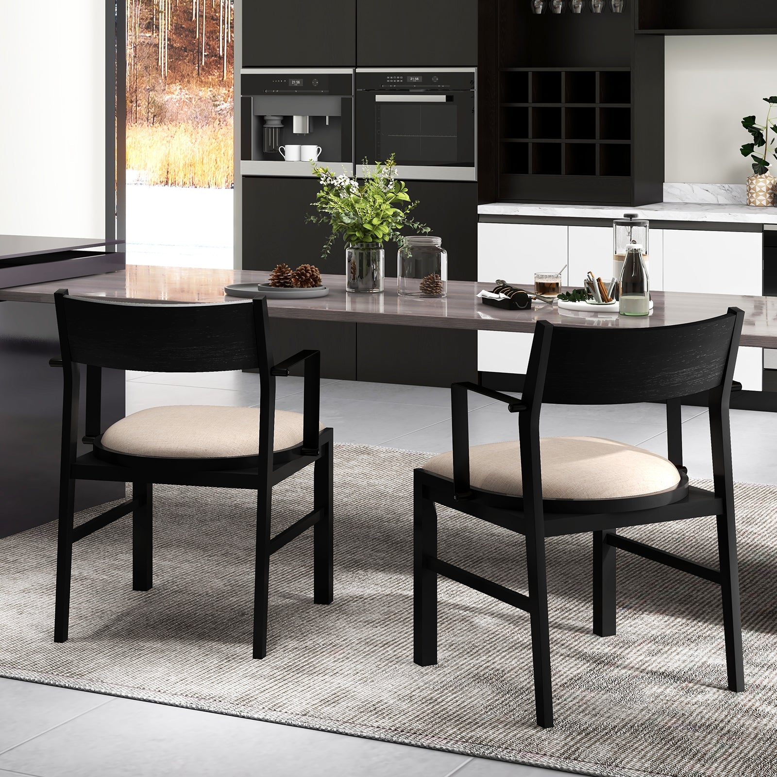 Dining Chair with Contoured Backrest and Padded Seat Set of 2