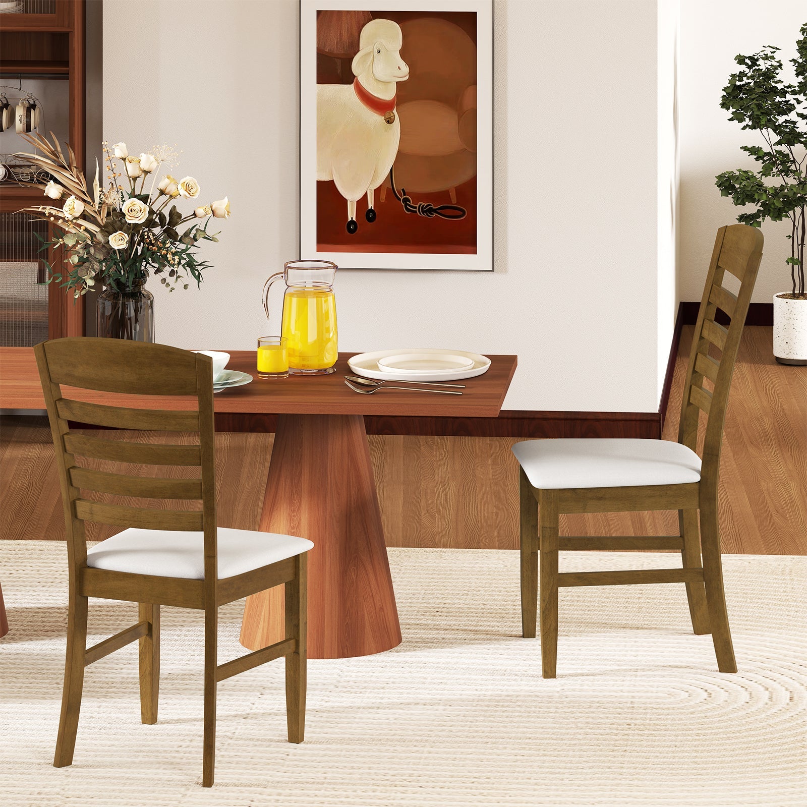 Dining Chairs Set of 2 with Rubber Wood Frame and Padded Seat-Walnut