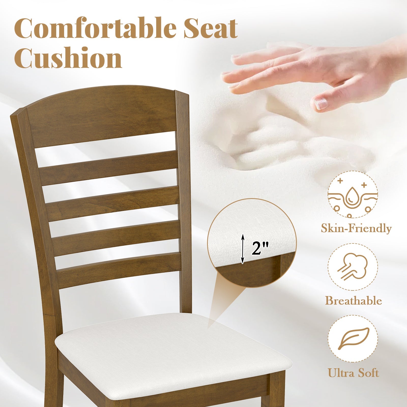 Dining Chairs Set of 2 with Rubber Wood Frame and Padded Seat-Walnut