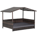 Wicker Dog House with Waterproof Roof and Washable Cushion Cover