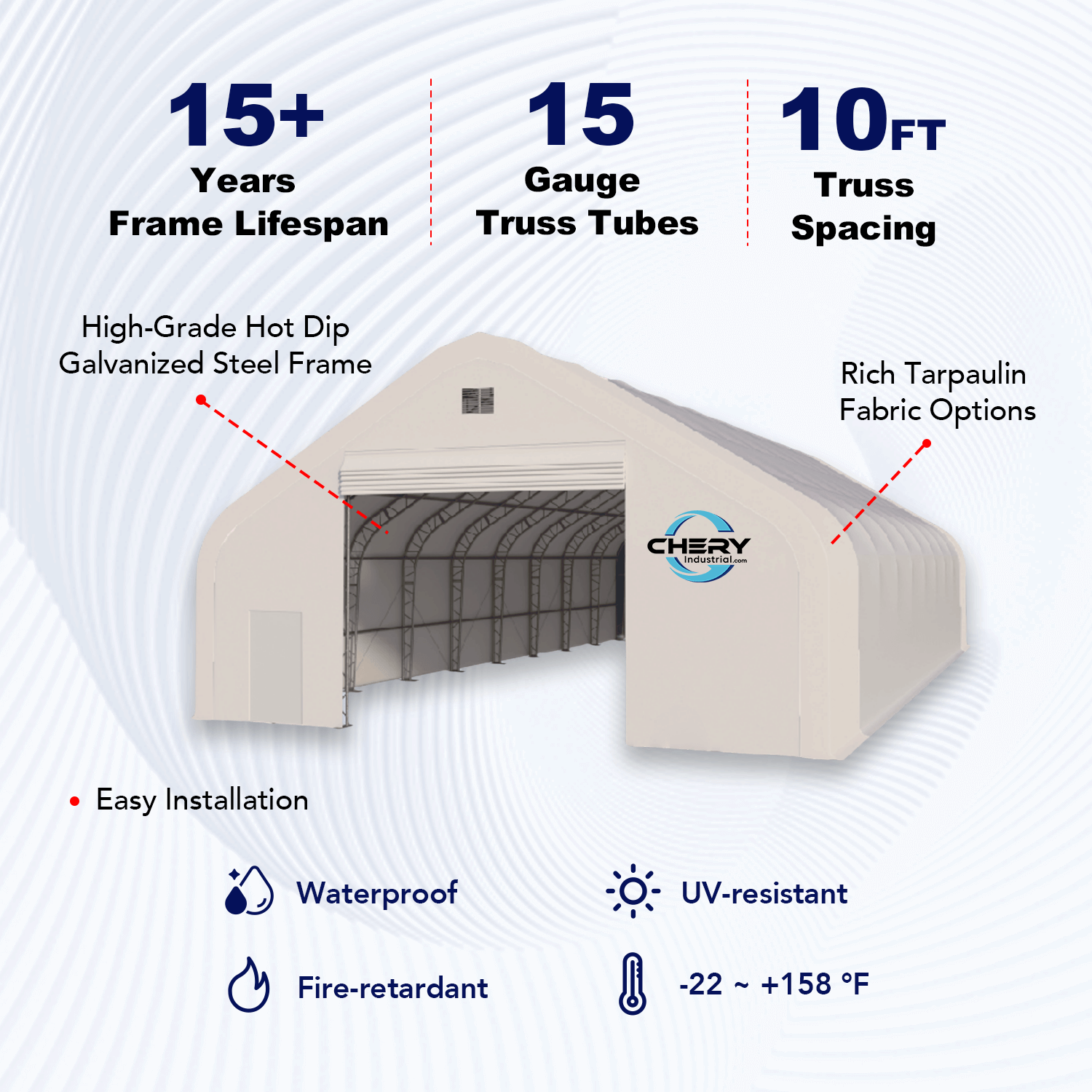W50'xL80'xH23' Double Truss Storage Shelter