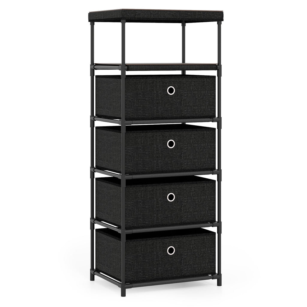 Dresser with 3/4 Drawers Fabric Storage Tower with Wood Top and Metal Frame