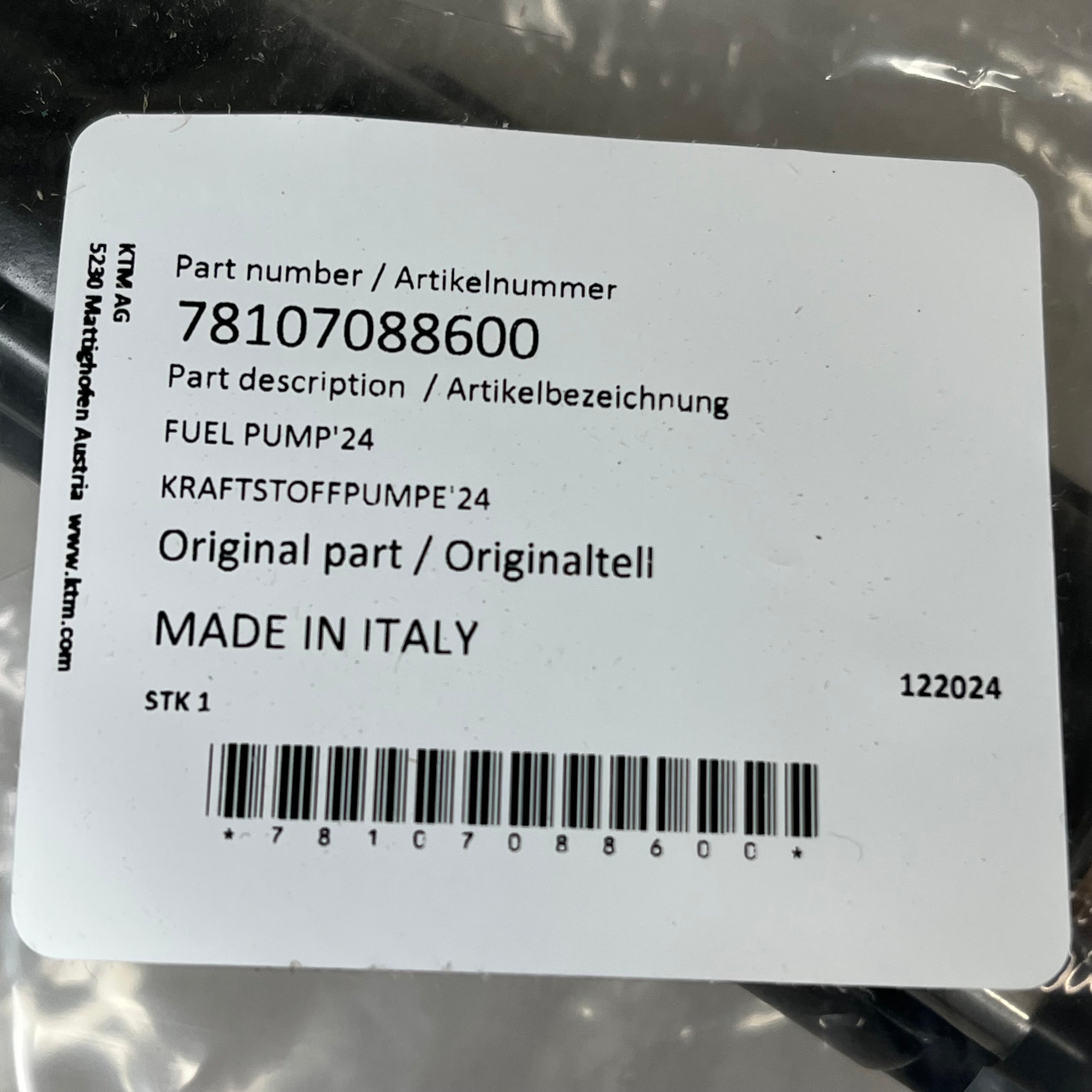 KTM SPORT MOTORCYCLES Original Part Fuel Pump Made in Italy 78107088600
