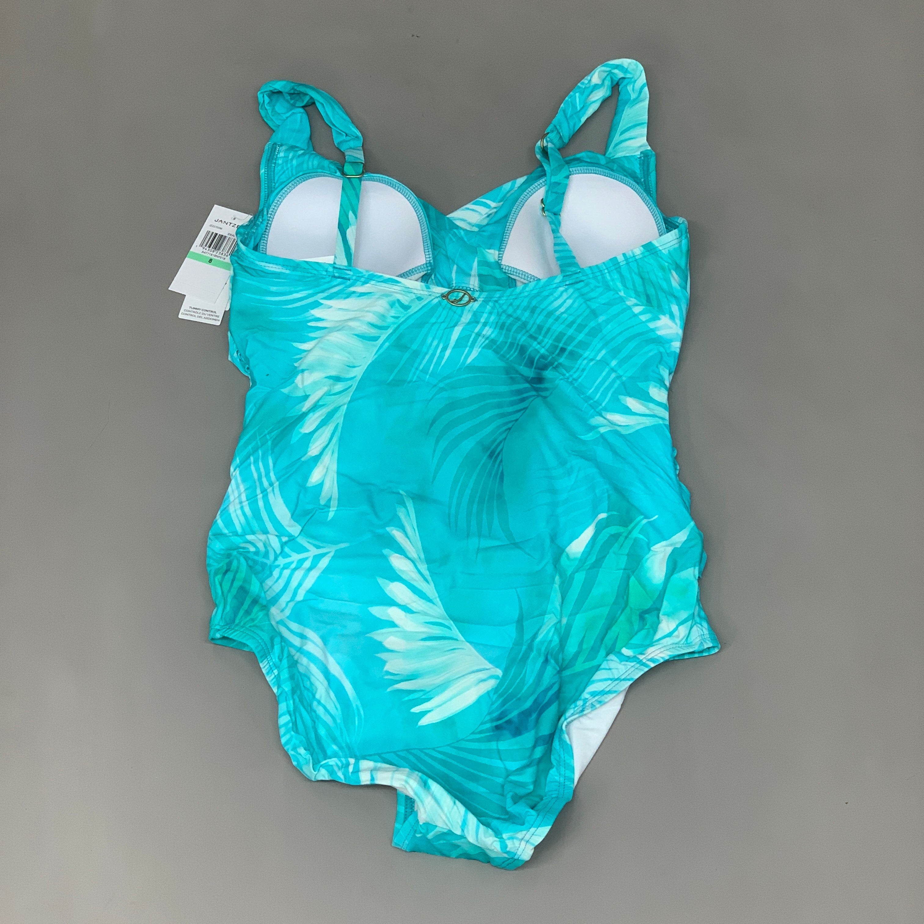 JANTZEN Womens Bathing Suit Patterned One Piece Sz-4 Ideal Teal JZ22705M