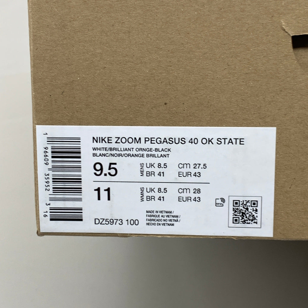 NIKE Zoom Pegasus 40 OK STATE White Shoes, Brilliant Orange & Black 11 W 9.5 M DZ5973-100