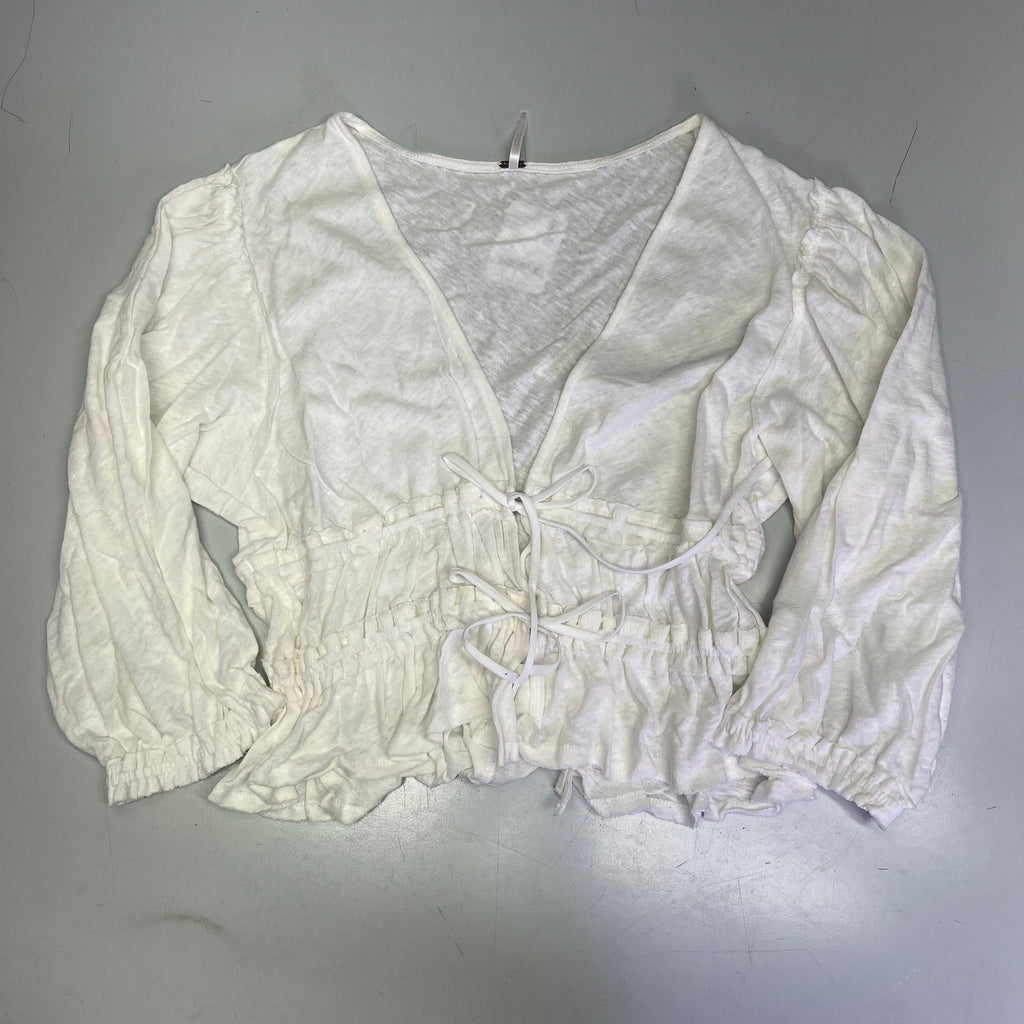 FREE PEOPLE Breezy Beachy Cotton Linen Let's Go Blouse Women's Sz M Ivory