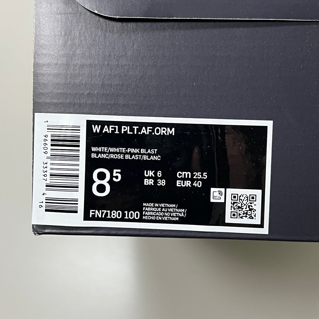 NIKE Air Force 1 PLT.AF.ORM Tapered Toe Shoes Sz Women's 8.5 White/Pink/Blue FN7180-100