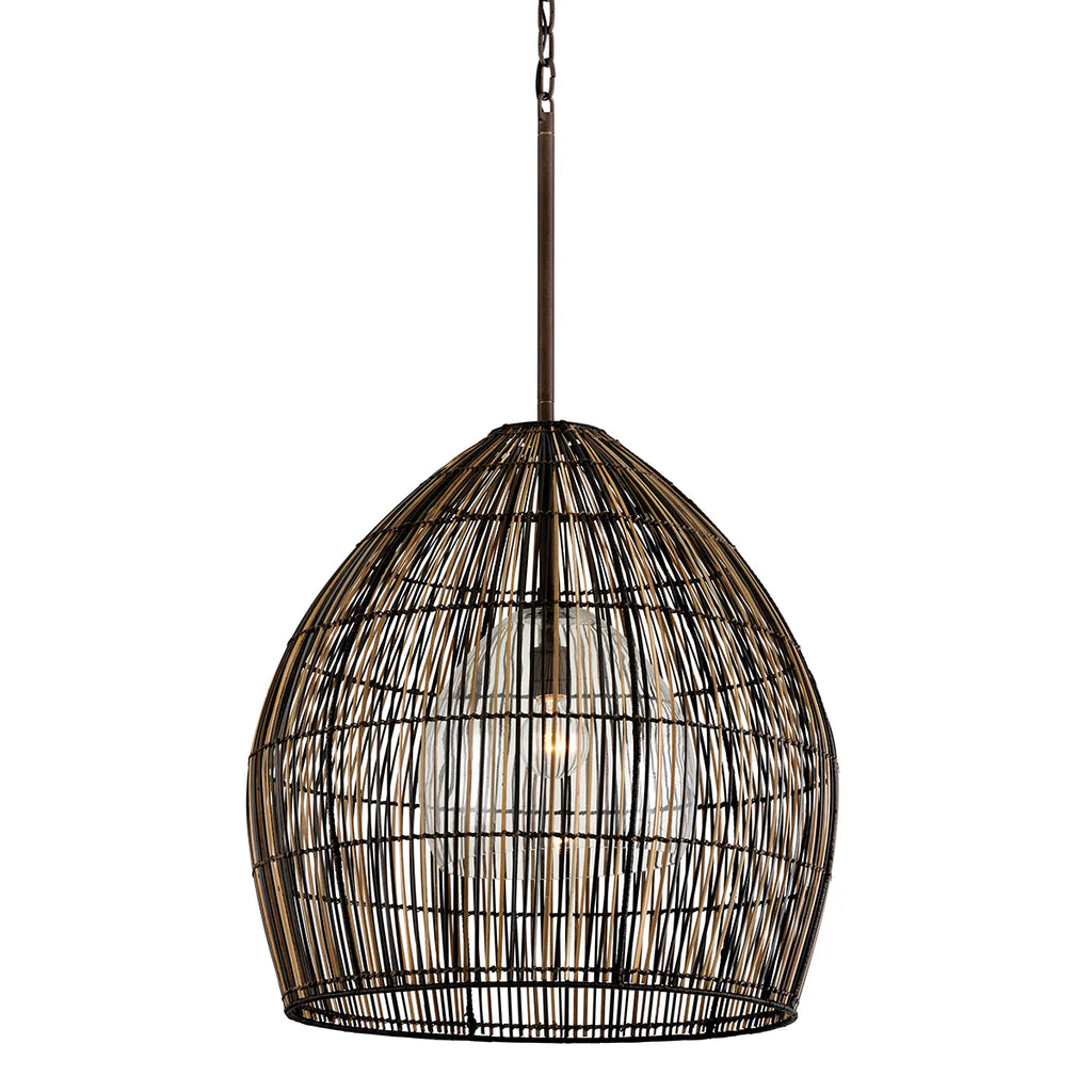 TROY LIGHTING Holden Weave Faux Reed Outdoor Chandelier 25"w X 41"h Brown F753